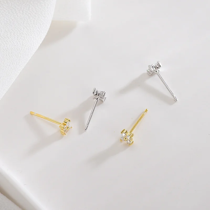 

100% S925 Sterling Silver Simple Flower Micro Cz Zircon Gold Earrings For Women Gift Wedding Fine Jewelry Brincos New 2019