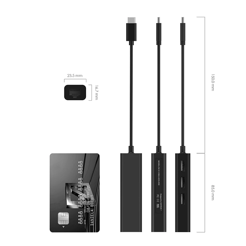 Концентратор с 3 портами USB адаптер RJ45 Ethernet LAN для MacBook Pro 13/15/16 (Thunderbolt 3) Mac Air 12