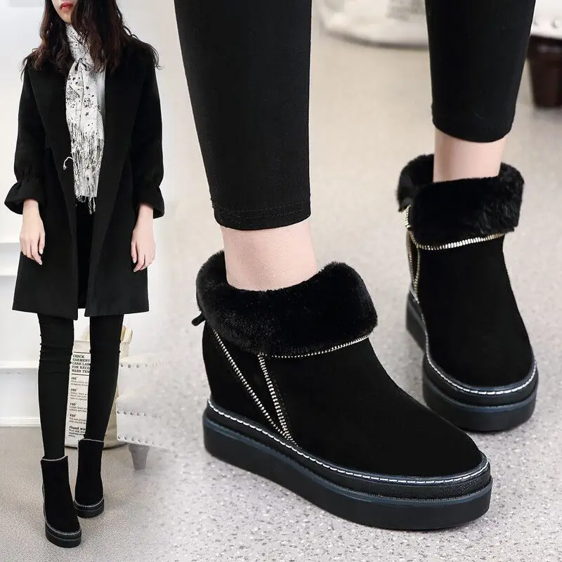 

Женские зимние ботинки на молнии, с круглым носком, из флока