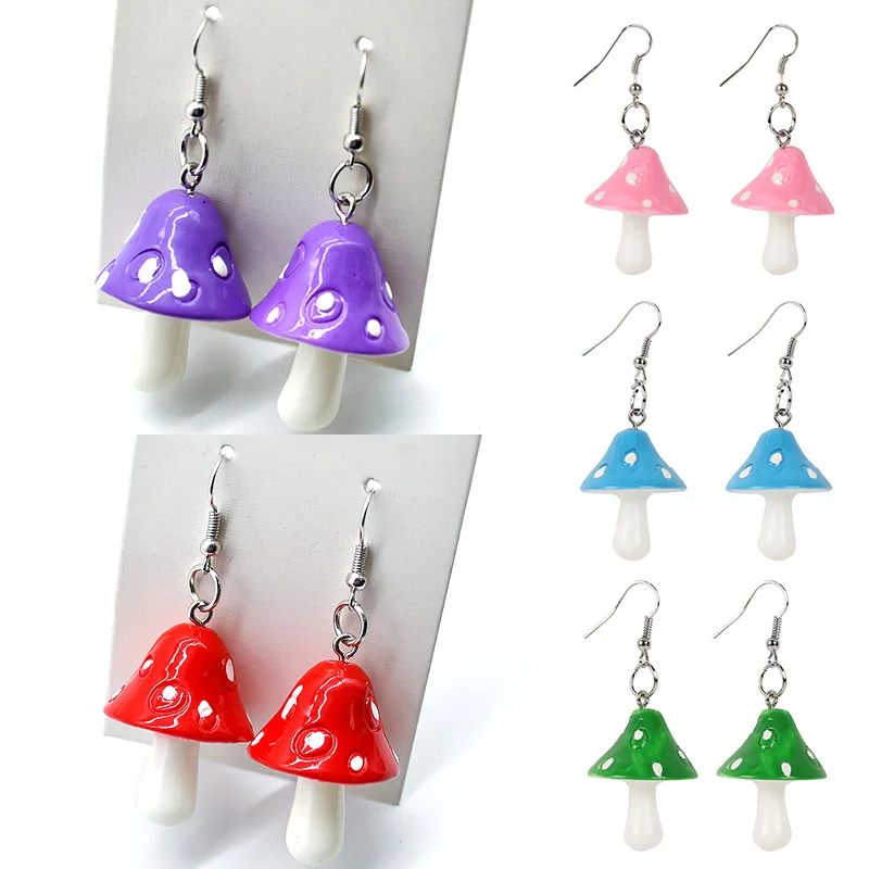 

1 Pair Fashion Women Sweet Fresh Handmade Plastic Simulation Mushroom Long Pendant Earring Jewelry Accessories Gift