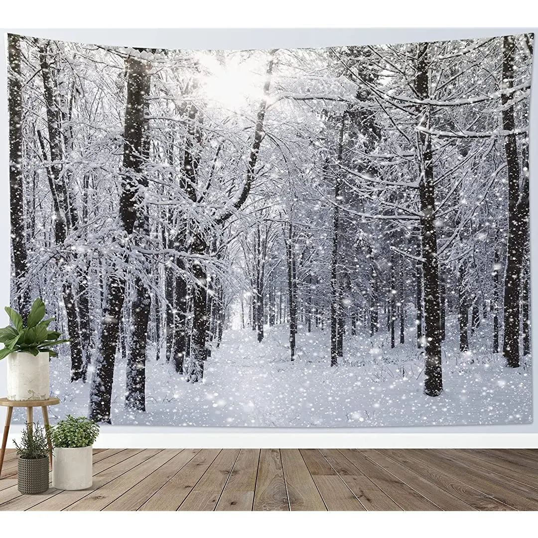 

Snow Forest Tapestry Trees in Snowy Jungle Wall Hanging Blanket Winter Scenery Tapestries for Bedroom Living Room Dorm Wall