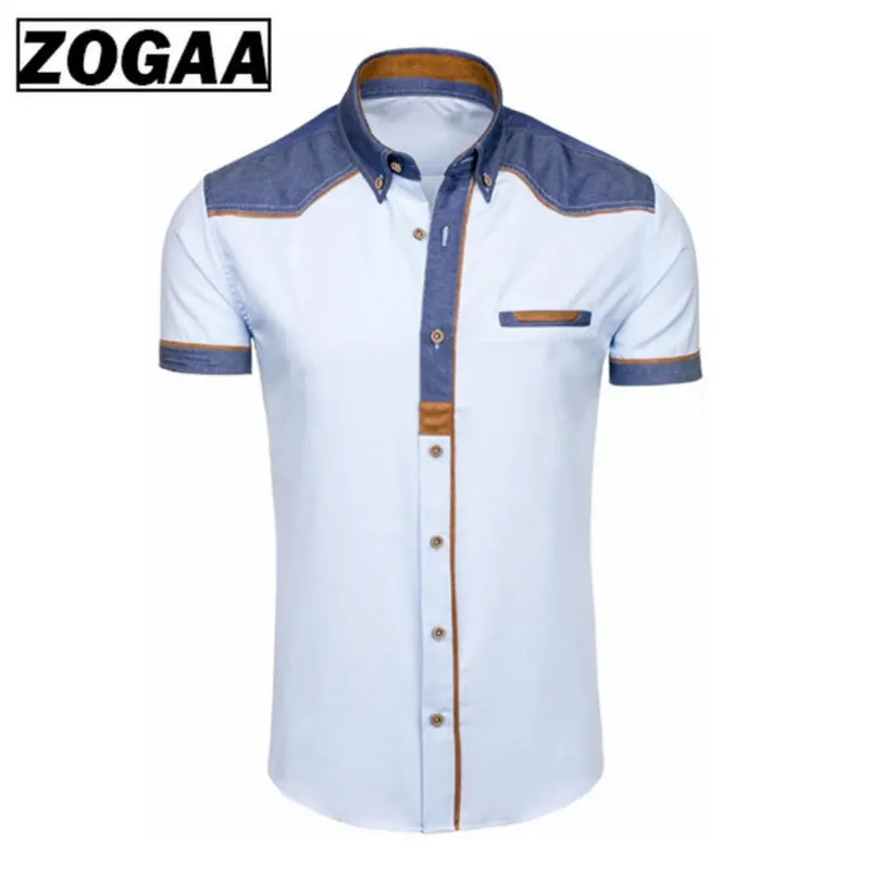 Мужские рубашки модные джинсовые с коротким рукавом деловая мужская