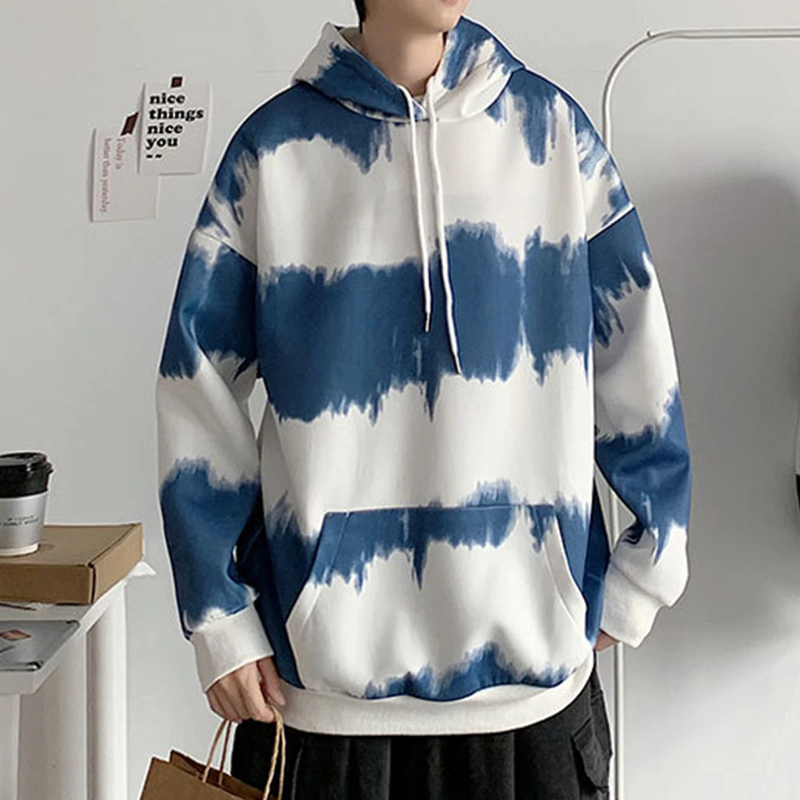 

Men New Hoodie Suit Fashion Print Autumn Casual Men Women Long Sleeve Oversized Hoodie Tie Dye Gradient Color Pocket Sweatshirt