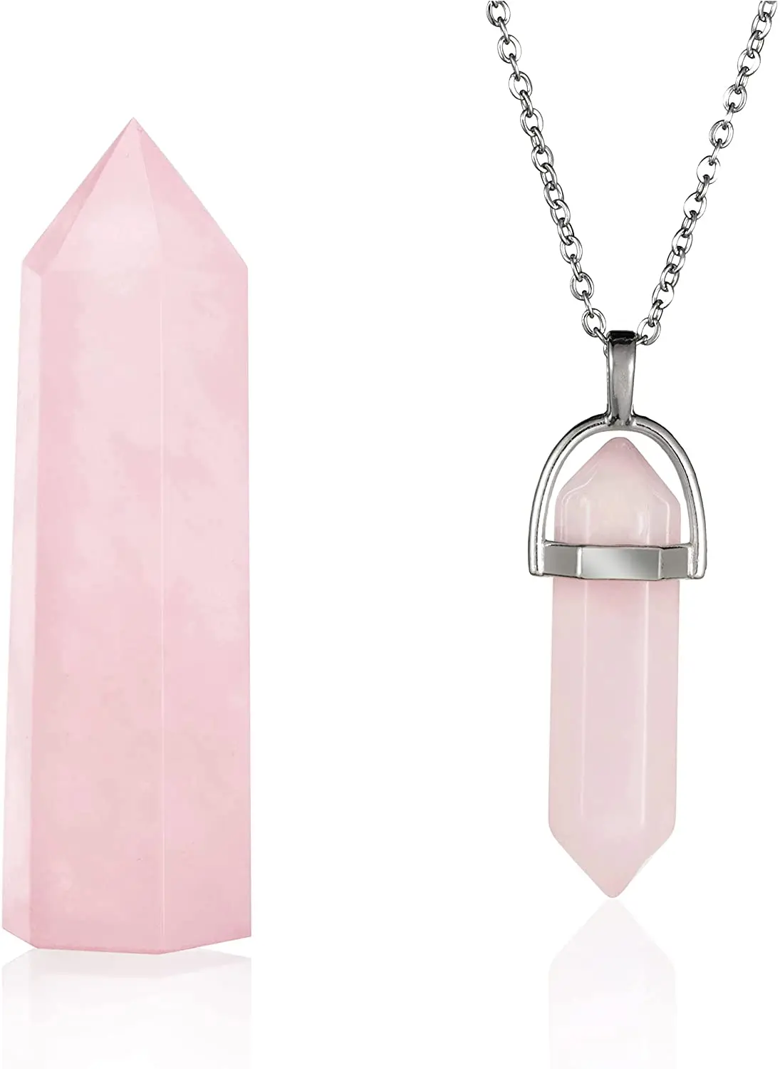 

Healing Crystals Wands Set Rose Quartz Hexagonal Stone with Natural Reiki Spiritual Gemstone Points Pendant Necklaces Chakra