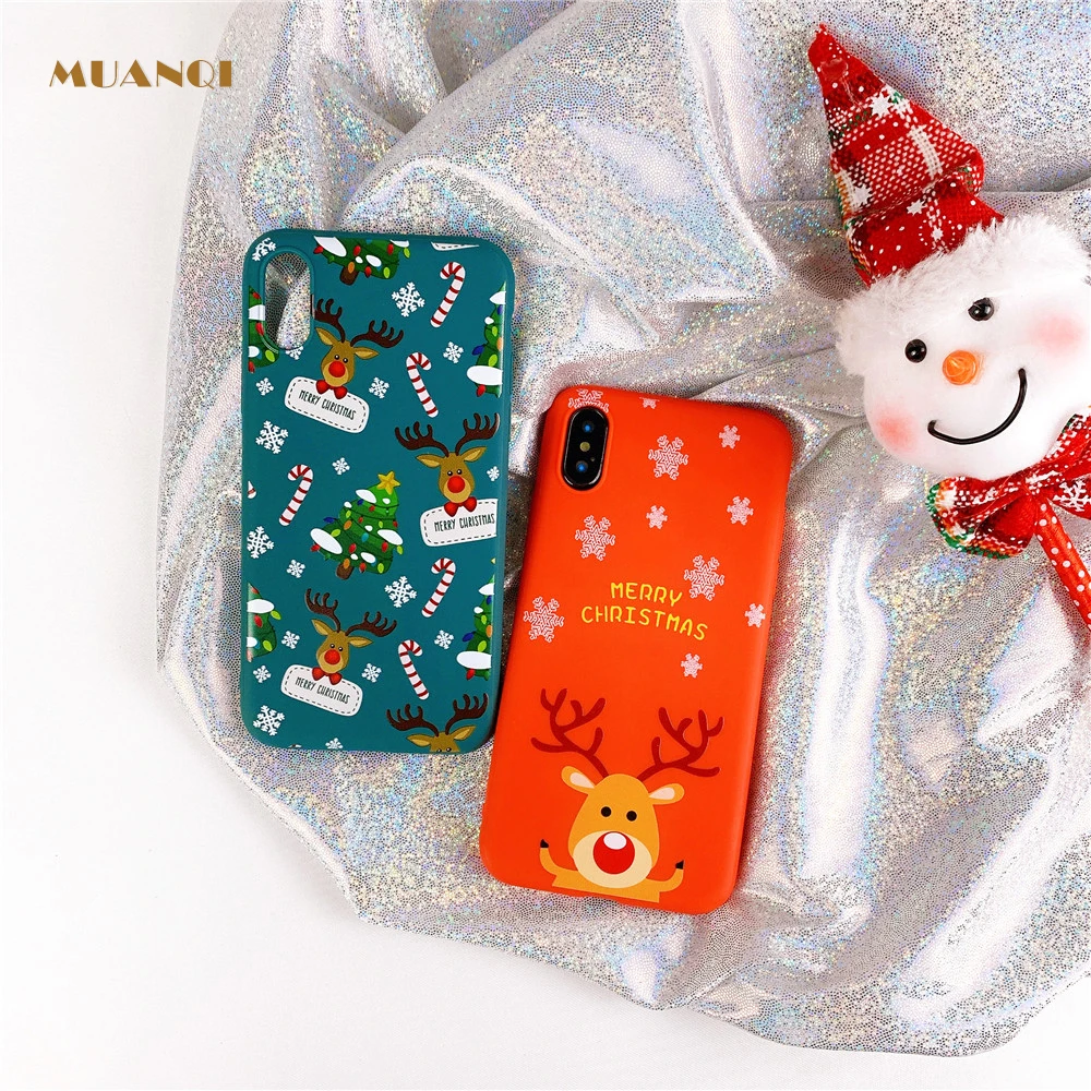 Милые рождественские чехлы с мультяшным оленем для iPhone XR XS X 11 Pro Max силиконовый