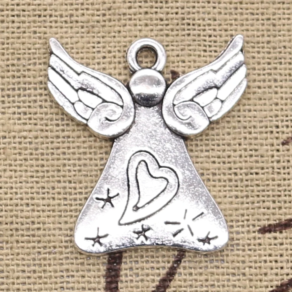 Подвеска молитвенный ангел сердце звезда 27x24 мм антикварные посеребренные