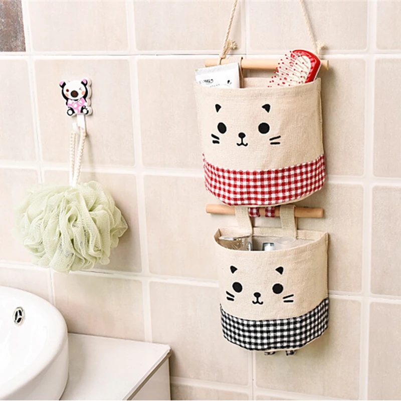 Cotton linen hanning storage basket hanging closet bag organizer cosmetics toy sundry | Дом и сад
