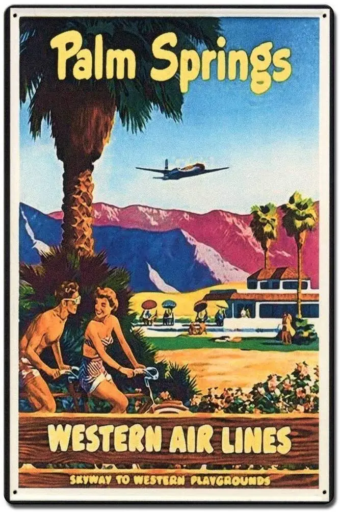 

SmartCows Palm Springs Western Airlines Retro Vintage Bar Metal Tin Sign Poster Style Wall Art Pub bar Decor 8 x 12 inches