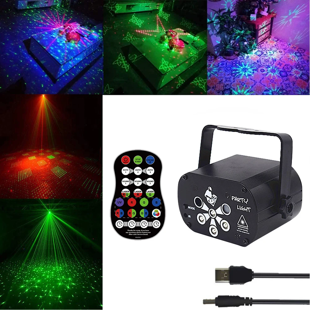 

USB Rechargeable 120 Patterns Laser Projector Lights RGB+UV DJ Disco Stage Party Lights for Christmas Halloween Birthday Wedding