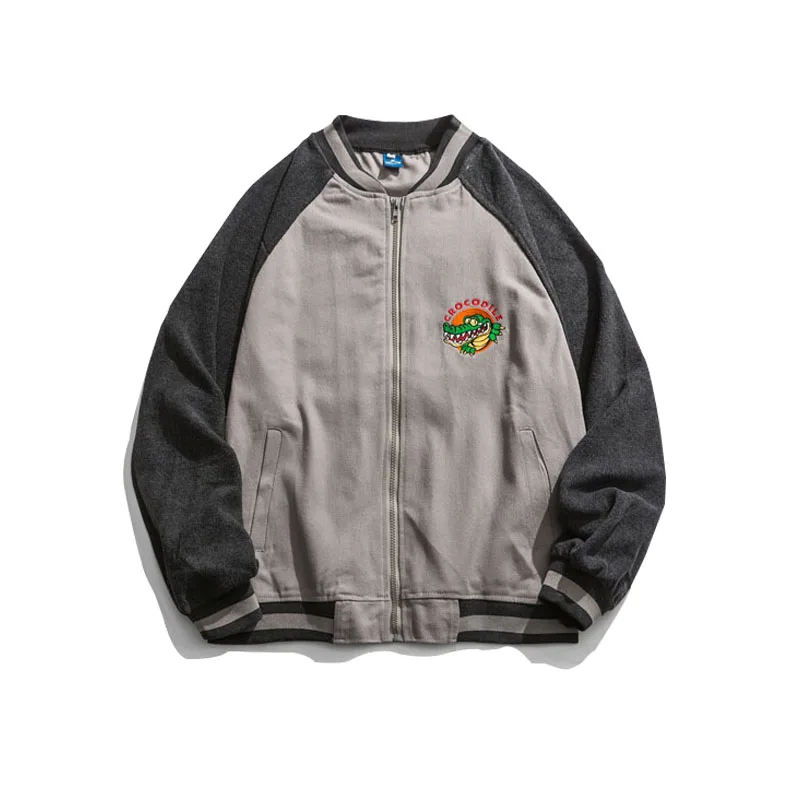 Куртка мужская с вышивкой крокодила Повседневная Свободная бейсбольная куртка в