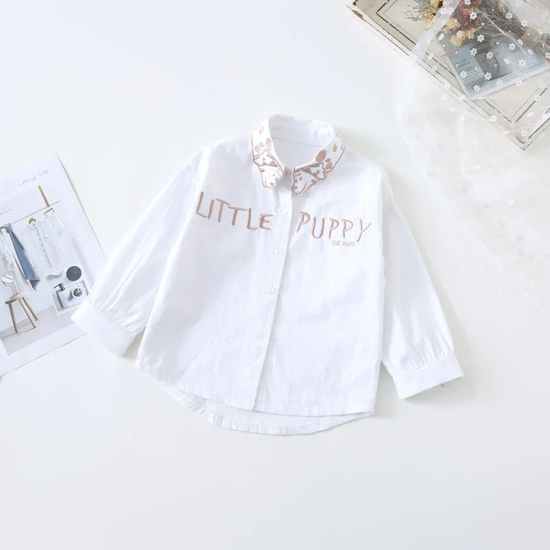 

WLG/модные длинные стильные рубашки для девочек детская белая рубашка с отложным воротником и буквенным принтом с героями мультфильмов унив...