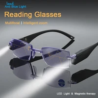 zilead progressive multi focus anti blue light glasses led light emitting reading glasses zoom magnifying eyewear for women men