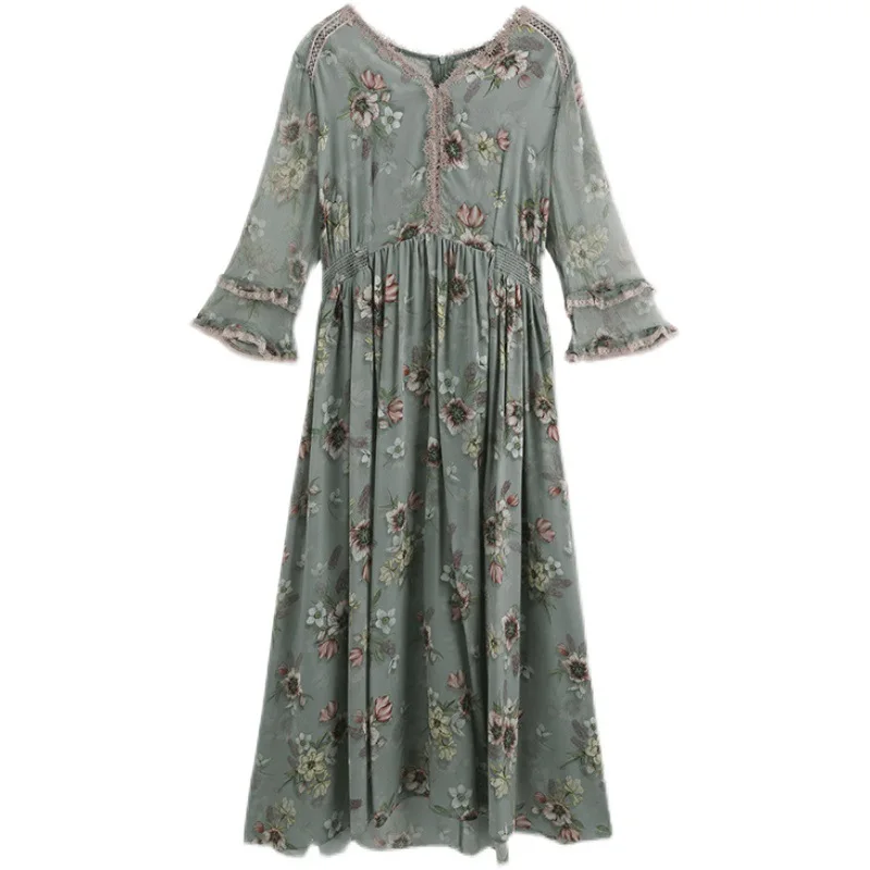

Dress summer 2021 new floral mulberry silk dress v-neck elegant gentle wind long skirt women