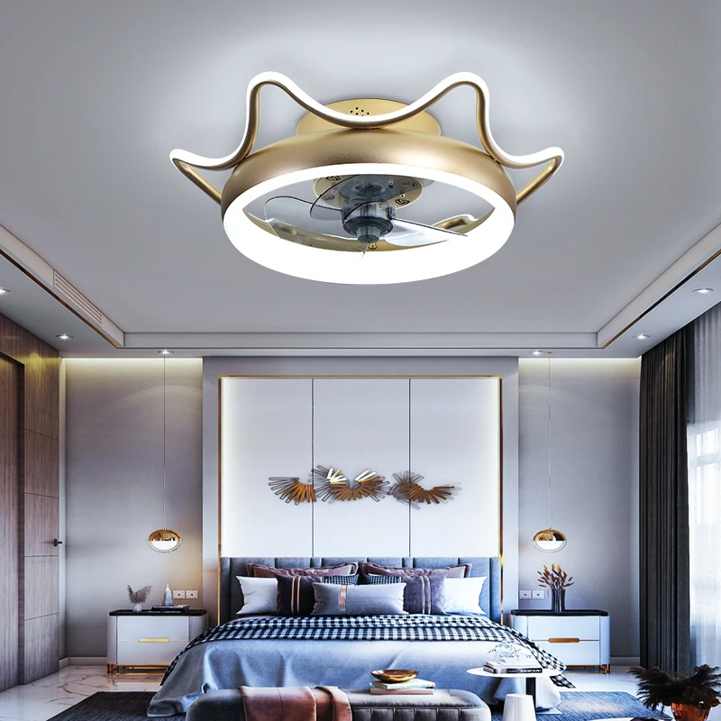 Modern minimalist ceiling fan light crystal decorative LED remote control lighting bedroom lamp AC 220V/110V | Освещение