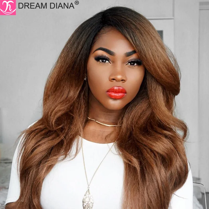 

DreamDiana Ombre Malaysian Kinky Straight Wigs 13x4 Lace Front Yaki Human Hair Frontal Lace Wig 100% Ombre Human Hair Lace Wigs