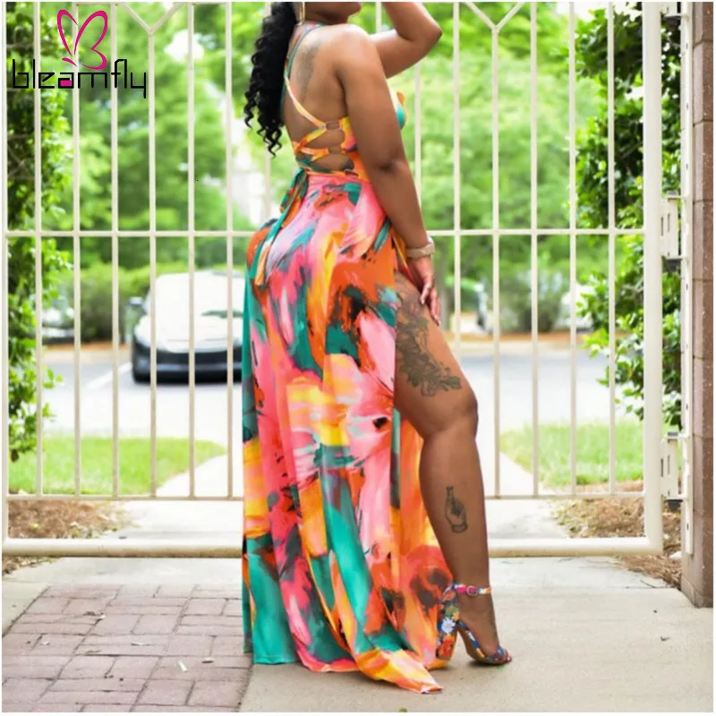 Женские Платья с цветочным принтом бретельками на шнуровке открытой спиной