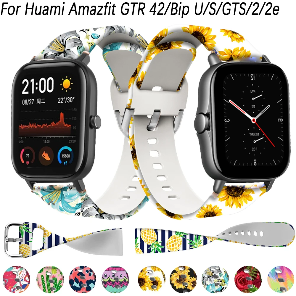 

Ремешок силиконовый для Huami Amazfit GTR 42/Bip U/S, модный спортивный смарт-браслет для Amazfit GTS/2/2e, 20 мм с принтом