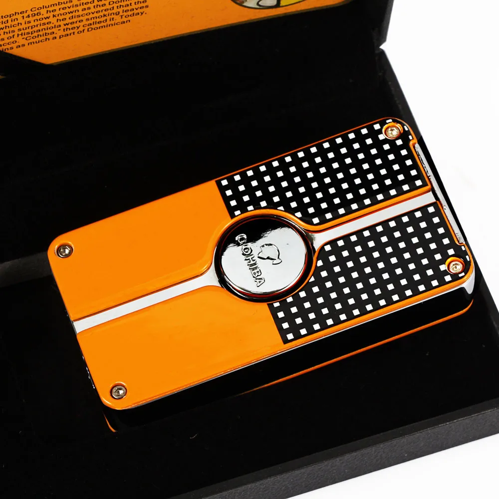 COHIBA металлическая зажигалка для сигар, ветрозащитная, 3 синих струйных пламени, сигаретный фонарь, зажигалки, Бутановая Зажигалка, многоразовая