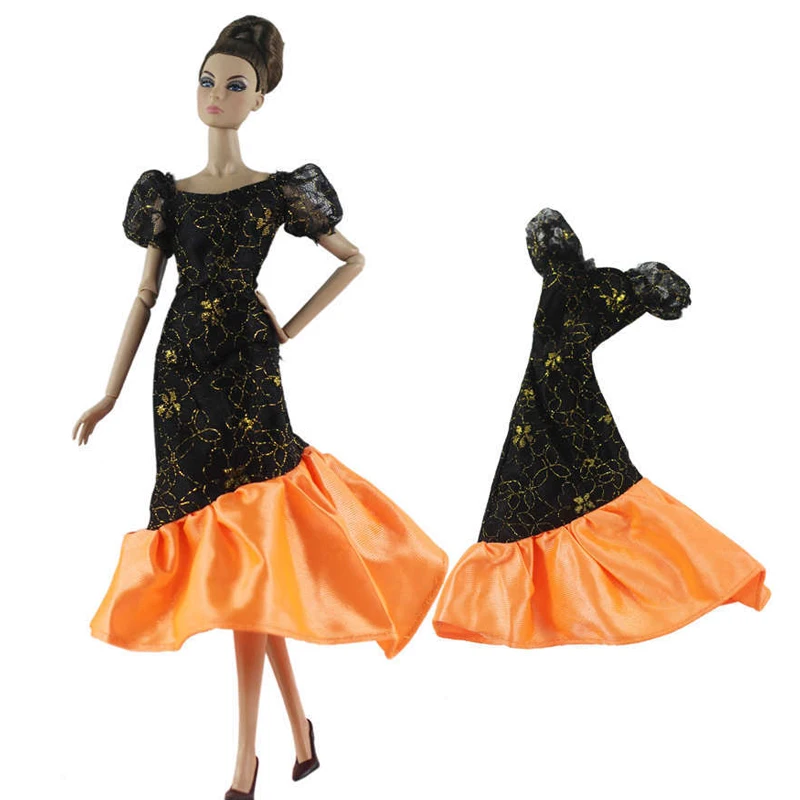 Черный оранжевый из кусков вечерние платье для Барби куклы одежда принцессы