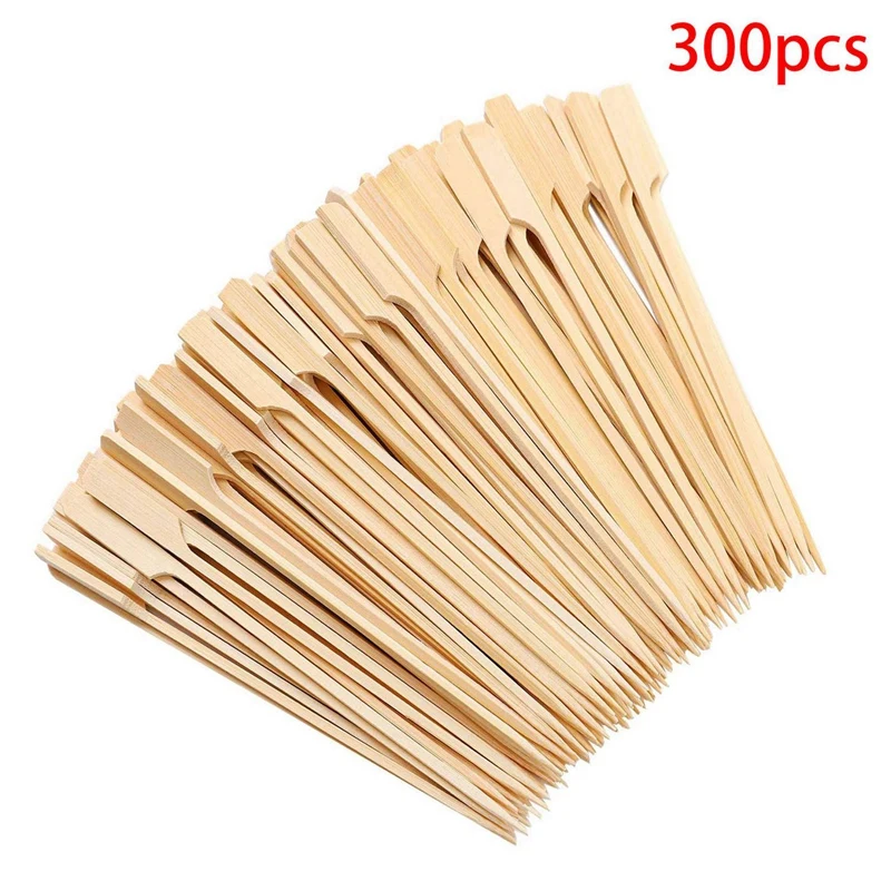 

300Pcs Bamboo Paddle Skewers Barbecue Bamboo Skewers Cocktail Sticks 18cm & 1x Natural Wood Wooden Spoon