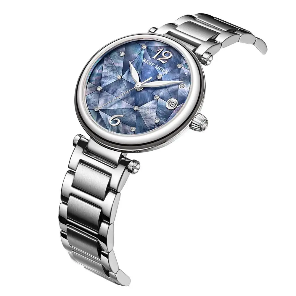 Reef Tiger/RT New Design Luxury Stainless Steel Blue Dial Automatic Watches Women Diamond Watch RGA1584 enlarge