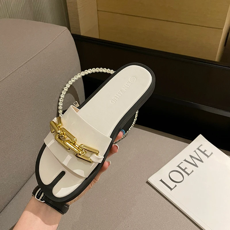 

Women Slippers Summer Metal Slippers Female Sandals Shoes Woman Flat With Fashion Sandals 2021 Outdoor Shoes For Ladies