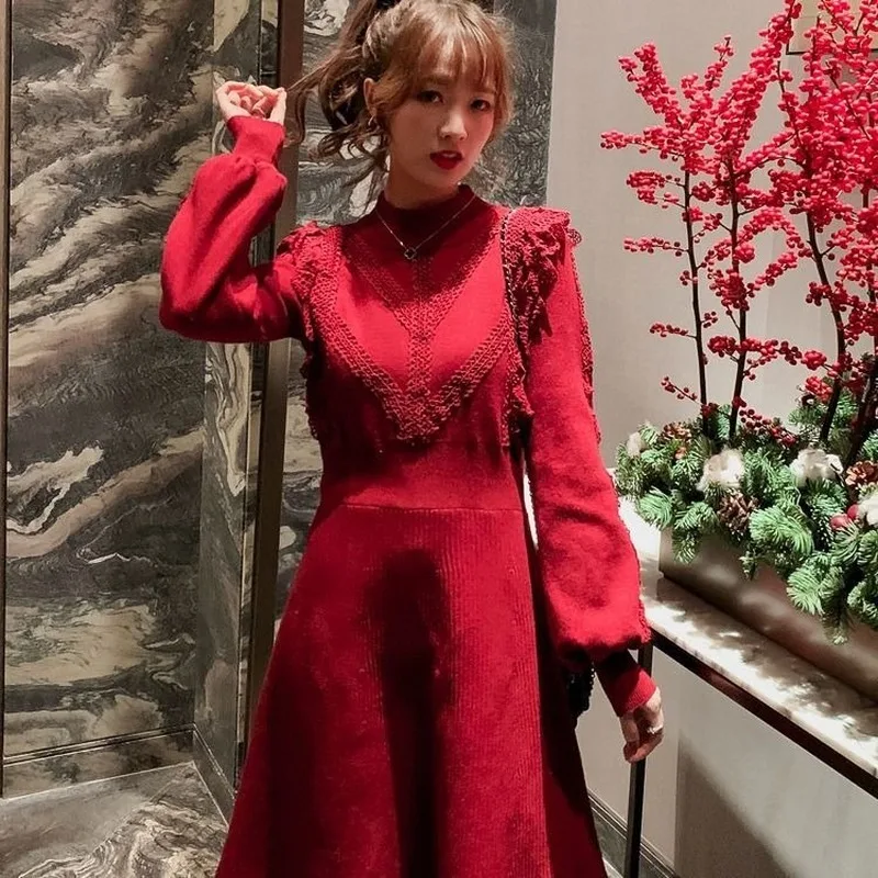 

Female Slim Fashion Mother Elegant Autumn Winter Sweater Dress Women Sexy Bodycon Long Sleeve Solid Basic Knitted Dresses E18