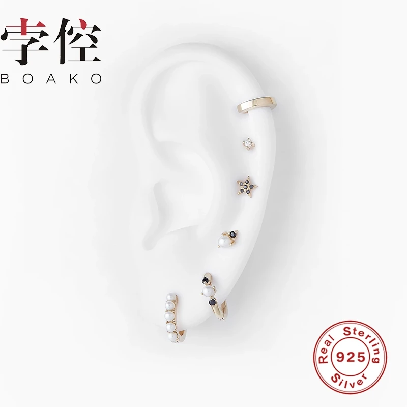 BOAKO INS Pearl Diamond Earrings Hoops 925 Sterling Silver For Women Jewelry Zircon Earring Pendientes Brincos | Украшения и