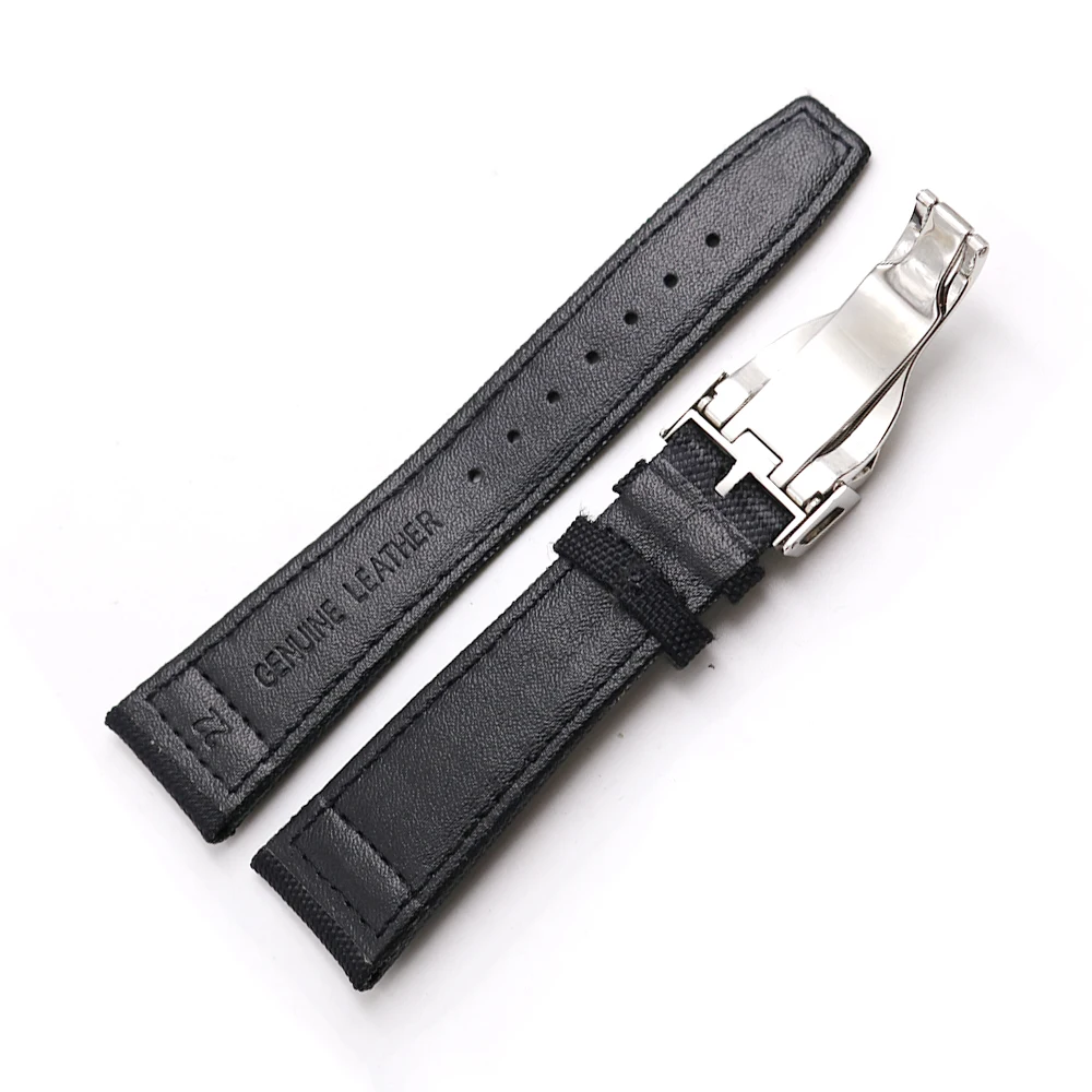 CARLYWET 20 21 22mm High Quality Luxury Nylon Fabric Leather Band Wrist Watch Band Strap Belt With Deployment Clasp For Tudor