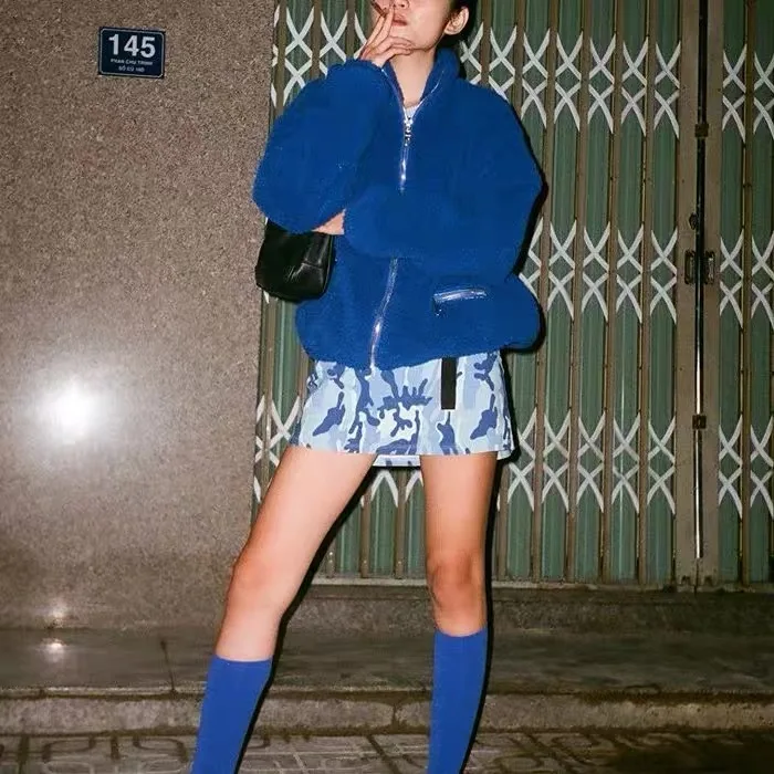 Хип хоп панк готический электро оптический синий имитация кашемира молния