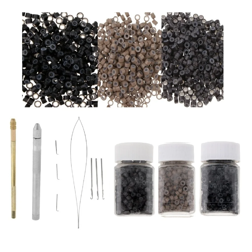 

Hair Wig Micro Rings Link Beads Silicone Hooking Ventilating Latch Pulling Loop Needles Holder Set for Hair Extension Wigs