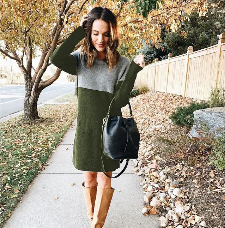 Женское свободное повседневное платье Женский вязаный элегантный свитер цвета