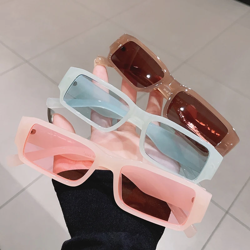 

SO&EI Retro Small Rectangle Sunglasses Women Fashion Trending Jelly Color Eyewear Shades UV400 Men Square Green Pink Sun Glasses