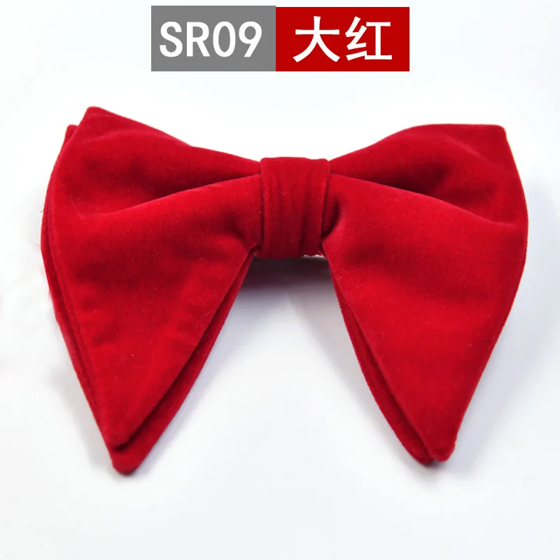 

Men's bow tie cravat velvet double layer large bow plain monochrome wine red personalized and fashionable horn style