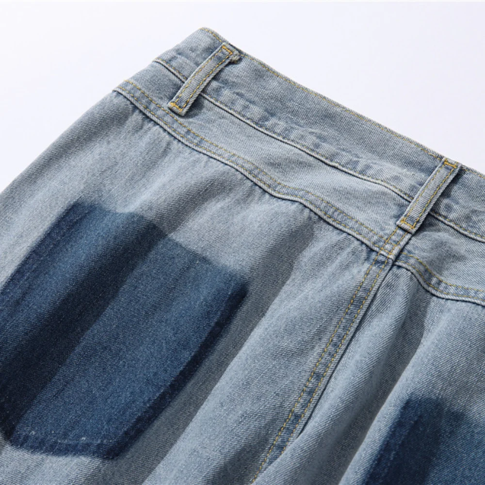 2021 New Arrival Stylish Zipper Washed Men Hip Hop Jeans Trousers Distressed Retro Baggy Cargo Straight Denim Pants Ropa Hombre