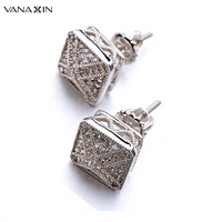 vanaxin vintage earrings for men punk square aaa cz iced out cubic zircon high quality earring stud