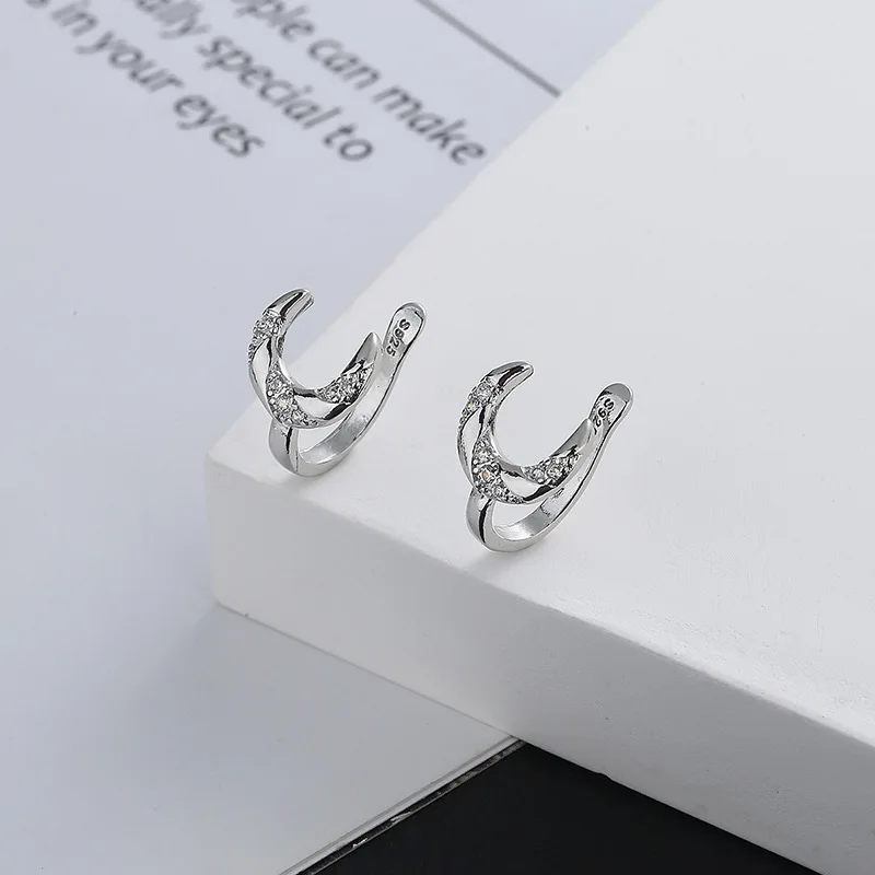 

VENTFILLE 925 Sterling Silver Fashion Zircon Winding Moon Ear Clip Ladies Personalized Ear Bone Clip Earrings Jewelry Gift