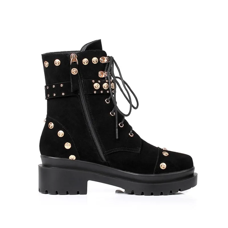 Новые женские ботинки в стиле панк черные мотоциклетные ботильоны на шнуровке