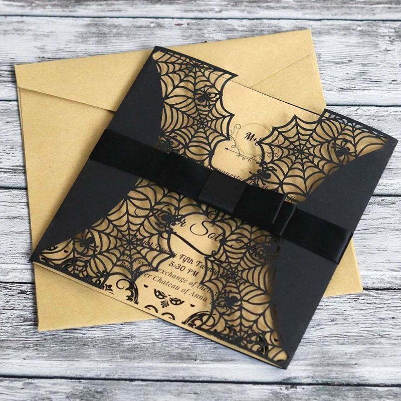 

Personality Spider Web Suqare Invitation Card With Envelope Halloween Christmas Wedding Party Invite Thank You Cards Supplies