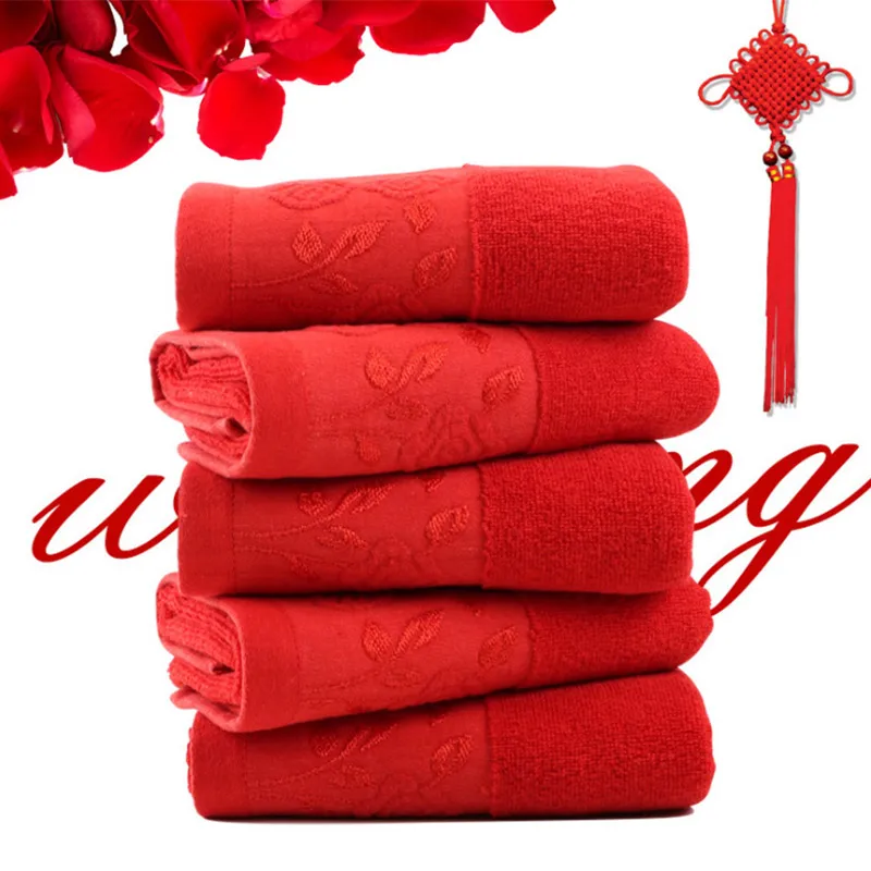 

Wholesale Wedding Cotton Red Towel 2 Styles Avaliable Cotton Fiber Natural Eco-friendly Towel Embroidered Face