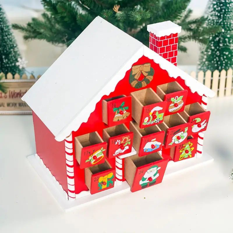 Рождественский деревянный дом обратный отсчет Advent календарь 24 ящика конфеты подарочная упаковка X3UC