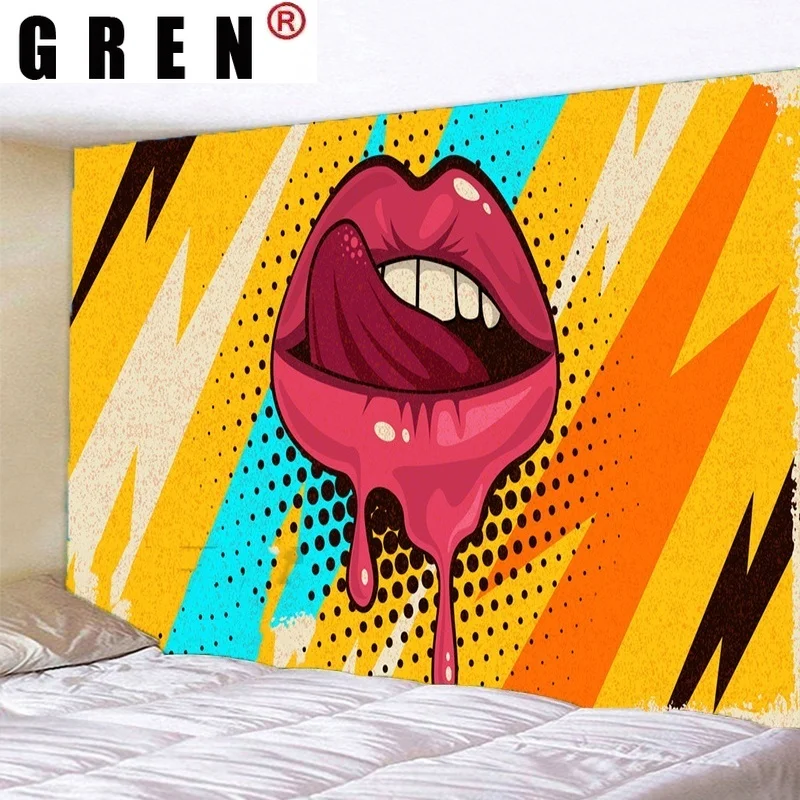 

GREN Pink Lips Colorful Poster Picture Tapestry Wall Hanging Wall Covering Rugs Background Cloth Beach Mat Blanket Art Home Deco