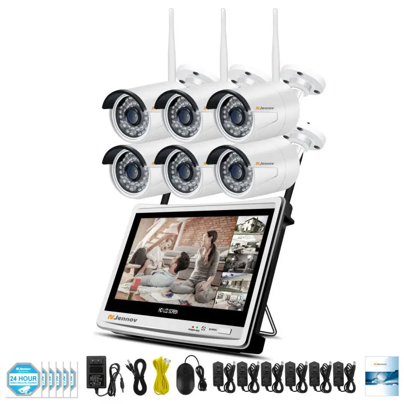 6 Pieces Cameras Jennov 8CH 1080P Домашняя безопасность наружная беспроводная CCTV камера безопасности Wifi камера s NVR 12 дюймов ЖК монитор P2P Водонепроницаемая камера - Цвет: 6 Pieces Cameras