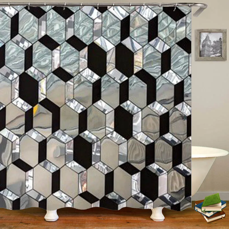 

Modern Minimal Abstract Glass Crystallized Mirror Pattern Curtain for Shower Curtain Bathroom Stylish Mosaic Silver Classy Decor