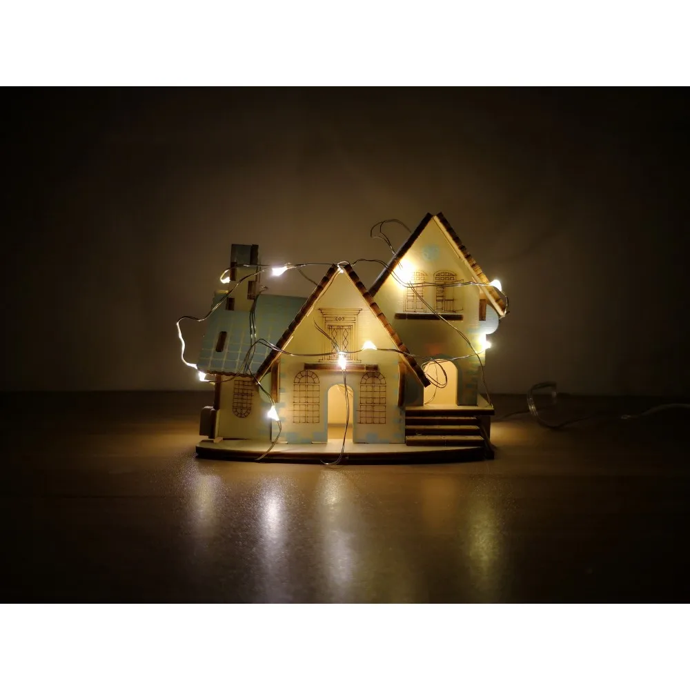 yellow light house Сборочный Набор DIY строительные 3D деревянные игрушки Голубой домик кукольный домик головоломка мини деревянные модели игрушки для детей - Цвет: yellow light house