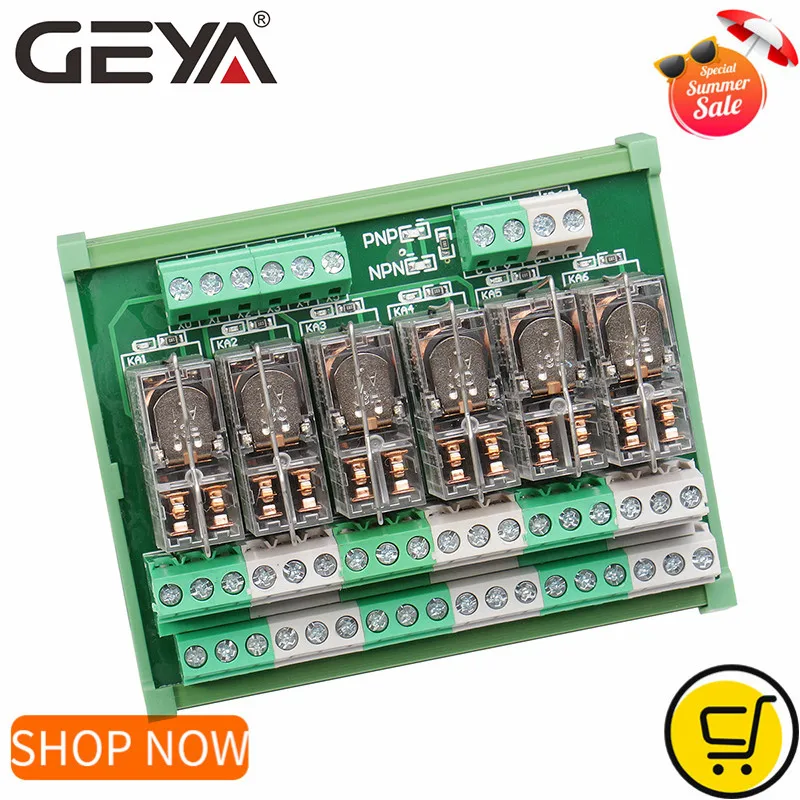 GEYA 2NG2R 6 канальный релейная плата электронные DPDT PLC 12V 24V AC DC релейных платов 2NO