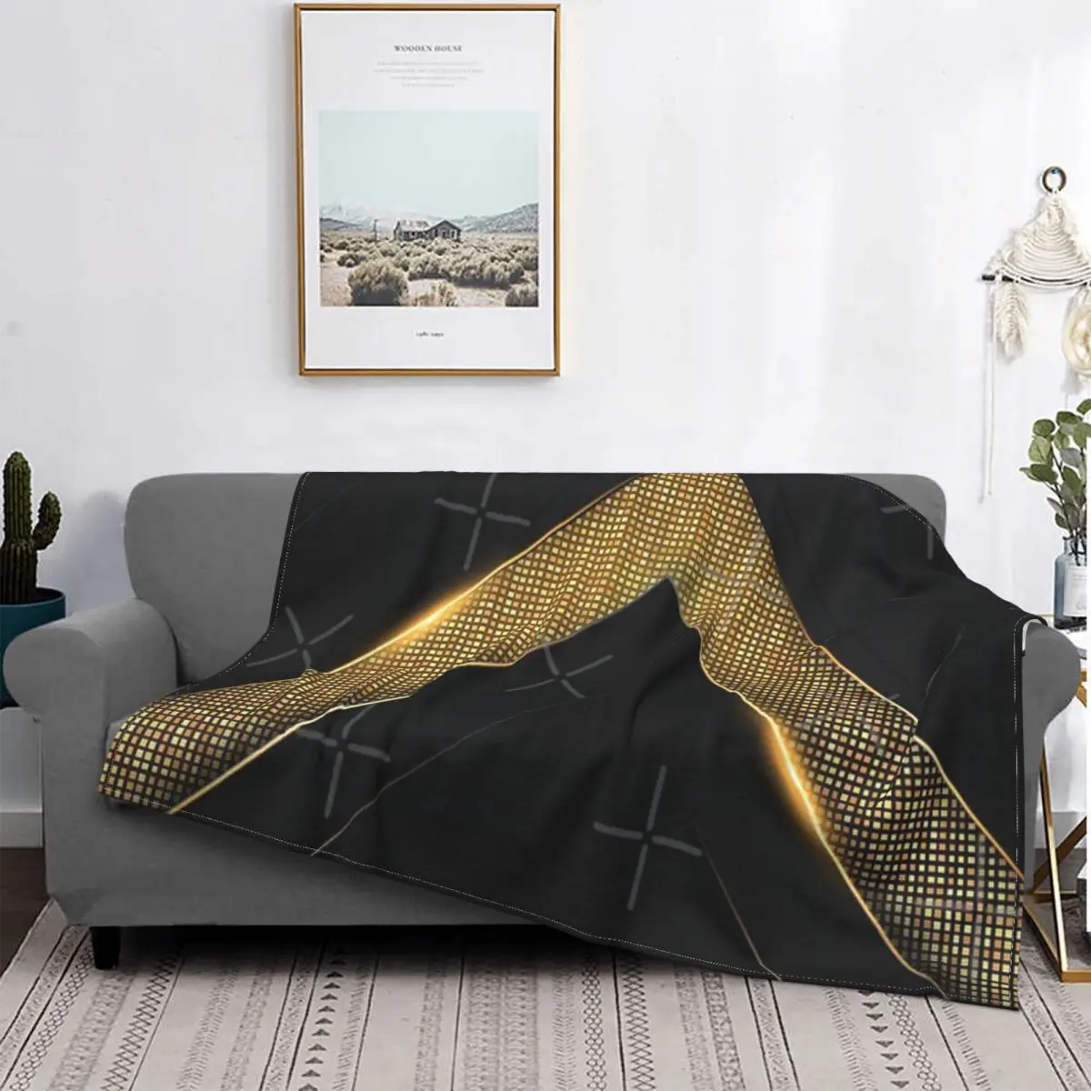 

Manta dorada de lujo negra, colcha de cama a cuadros, toalla a cuadros, manta de playa de verano, ropa de cama de algodón