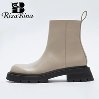 rizabina size 35 42 women ankle boots real leather fashion platform winter warm shoes for woman fur short boots lady footwear