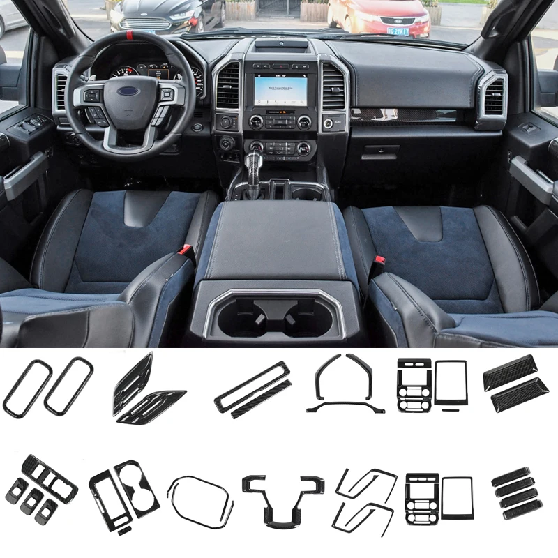 

For 2017-2019 Ford F150 Raptor 2018 Pickup Truck ABS Carbon Fiber Interior Mouldings Trim Grain Central Console Panel Cover