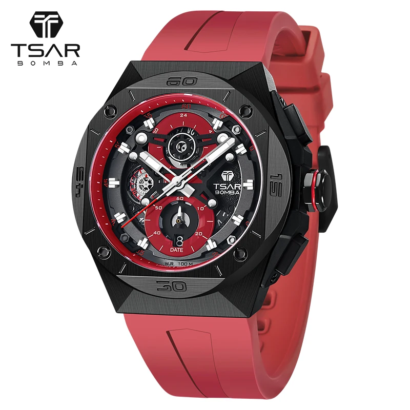 TSAR BOMBA Mens Watch Top Brand Luxury 100M Waterproof Chronograph Sapphire Crystal MIYOTA JS20 Movement Wristwatch Casual Clock